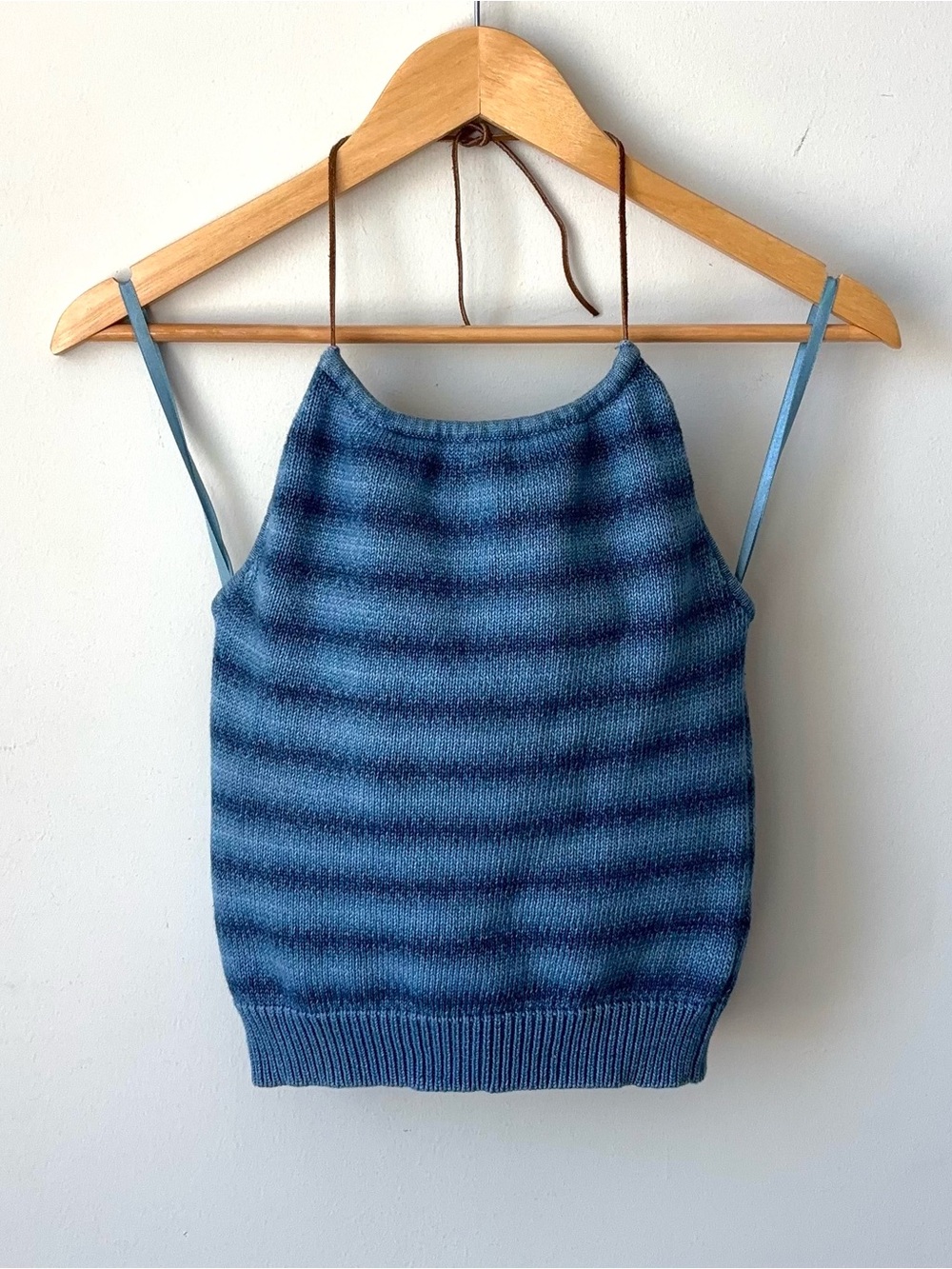 Vintage Ralph Lauren Knit Halter Top Size S Blue Ombré Gradient Stripe Tank